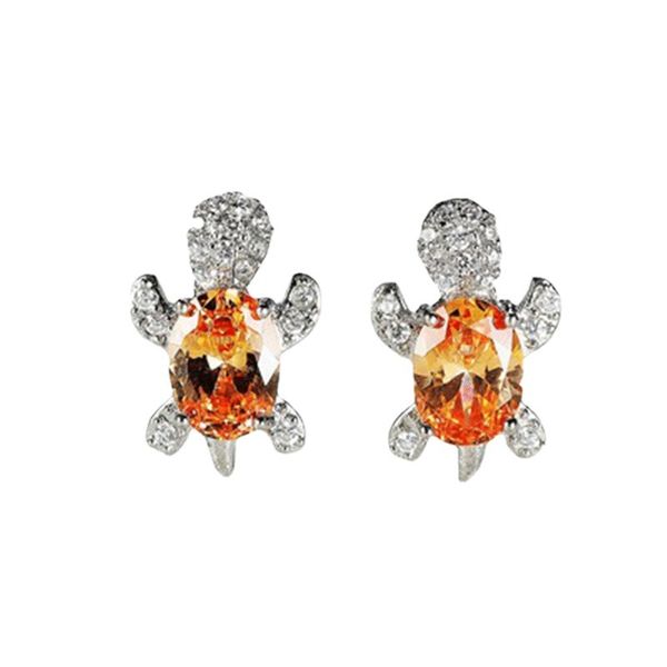 Boucles d'oreilles de mariage pour femmes Boho Zircon arc-en-ciel pierre tortue petit goujon ovale cristal boucles d'oreilles femme classique mignon couleur argent