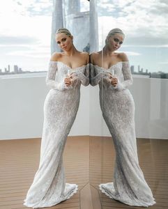 Bruiloft elegante zeemeermin jurken boho lange mouwen kanten wit borduurwerk backless strapless bruidsjurken aangepaste maat