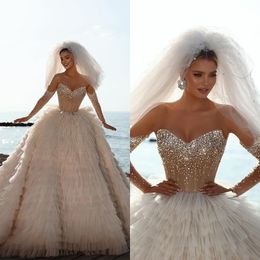 Robe De mariée élégante à volants, en dentelle, paillettes De cristal, à plusieurs niveaux, bouffante, sur mesure