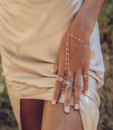 Engagement de mariage CZ Déclaration de la station de diamant Bracelet à main en argent Bracelet esclave plaqué en or avec anneau élégance femmes bijoux6641972