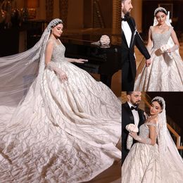 Robes De mariée à paillettes exquises, robe De bal luxueuse, sans manches, en dentelle, perles, sur mesure