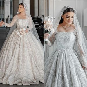 Bruiloft Prachtige jurken met lovertjes Baljurk Sprankelende kralen Kant Bruidsjurk met volledige mouwen Op maat gemaakte jurken s