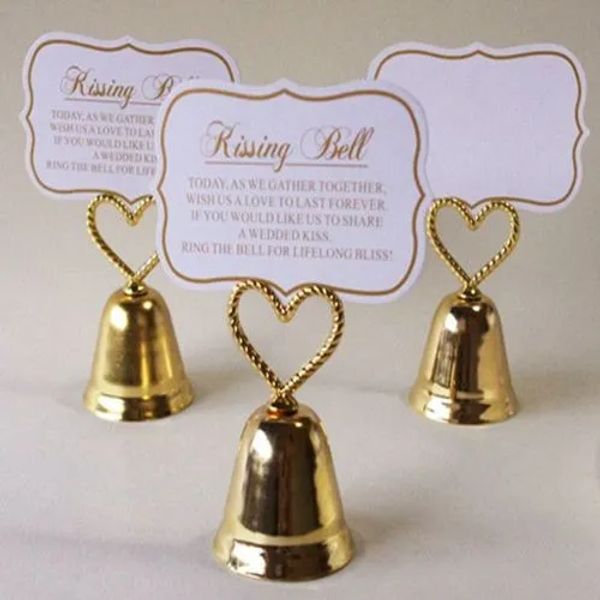 Favor de la boda Kissing Bell Gold Silver Place Titular de la tarjeta Titular de la foto Decoración de la mesa de boda Favores DLH333 LL