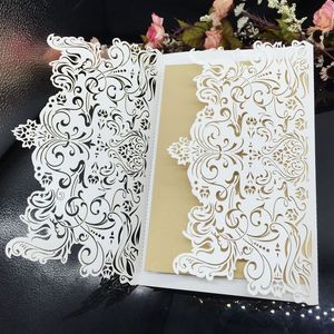 Faveur de mariage faveurs de mariage carte d'invitation de mariage découpé au Laser creux blanc à l'intérieur avec enveloppe cartes d'invitations de mariage