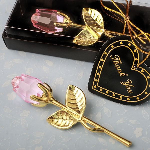 Faveurs de mariage cristal clair rose avec de l'or à longue tige nuptiale douche fête cadeaux pour invité Valentina fête des mères coffret cadeau RRE15227