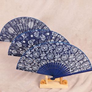 Faveurs de mariage cadeau impression fleur bleu tissu pliant main artisanat ventilateur classique chinois artisanat fête cadeaux