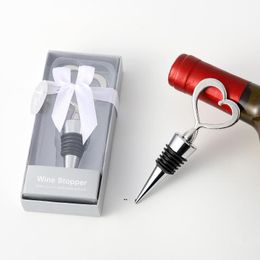 Faveurs de mariage Bouchon de vin en forme de cœur en métal argenté dans une boîte-cadeau grise Bouchons de bouteille de vin amusants Cadeaux de fête GCB16306