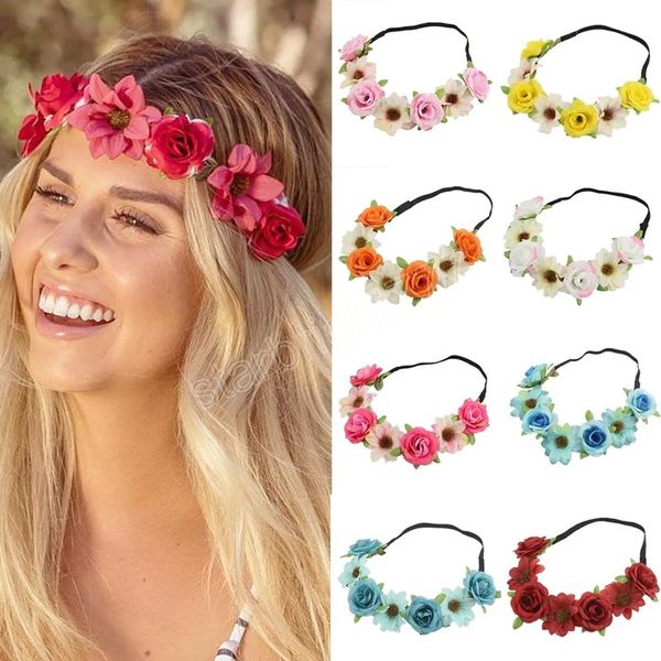 Mariage Floral Bandband pour les femmes Bohemian Beach Garland Floral Garlands Princesse Couronne de coiffure Fleur Bande de cheveux pour filles