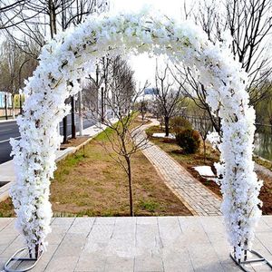 Diseño de pared de arco de flores de boda Conjuntos de arcos de apertura de centro comercial Suministros de decoración de eventos (Estante de arco + Flores de cerezo) Coronas de flores decorativas