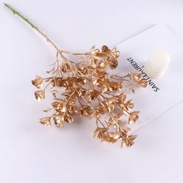 Accesorios para arreglos florales de boda, hojas de eucalipto dorado, plantas artificiales, hoja de arce, diseño de boda, decoración de Navidad para el hogar