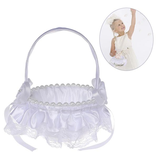 Panier de fleurs de mariage Bridesmaid Lace White Flower Girl Panier de mariage rustique vintage Cérémonie de douche nuptiale décor