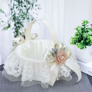 Panier de fleurs de mariage pour filles, paniers de fleurs de roses simples en dentelle pour demoiselle d'honneur, cadeau de bonbons, cérémonie de fiançailles de la mariée 240318