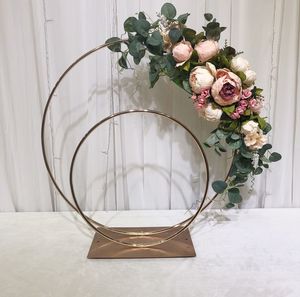 Support de fleur de mariage support de fer vase en métal centres de table fleur arche de table de mariage avec double anneaux pièce maîtresse pour la grande fête d'événement