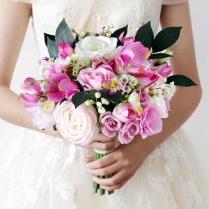 Fleurs de mariage 1 Bundle Soie Bouquet De Mariée Décoration De La Maison Accessoires Partie Faux Pompons Roses Artificielles Vacances