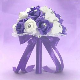 Fleurs de mariage 1 pcs mariage romance amour violet grande mariée en diamant et bouquet de streamer de marié de