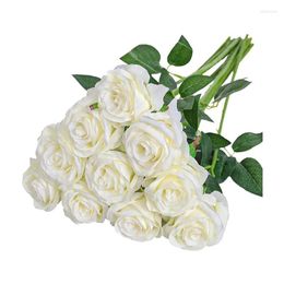 Wedding Flowers 10 Rayon Rose Bouquet Realistisch Simulation Family Party Decoration Event Gift (Beige)