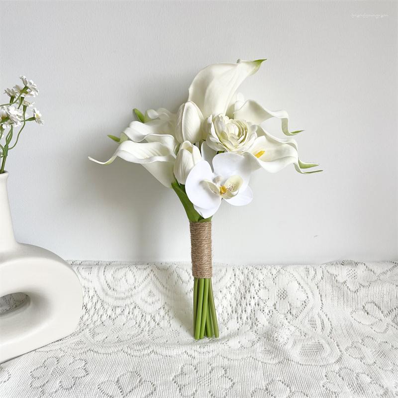 Fiori del matrimonio 2023 Accessori tulipano bianco puro con callas piccolo bouquet da damigella per giorni Ramo de boda noia