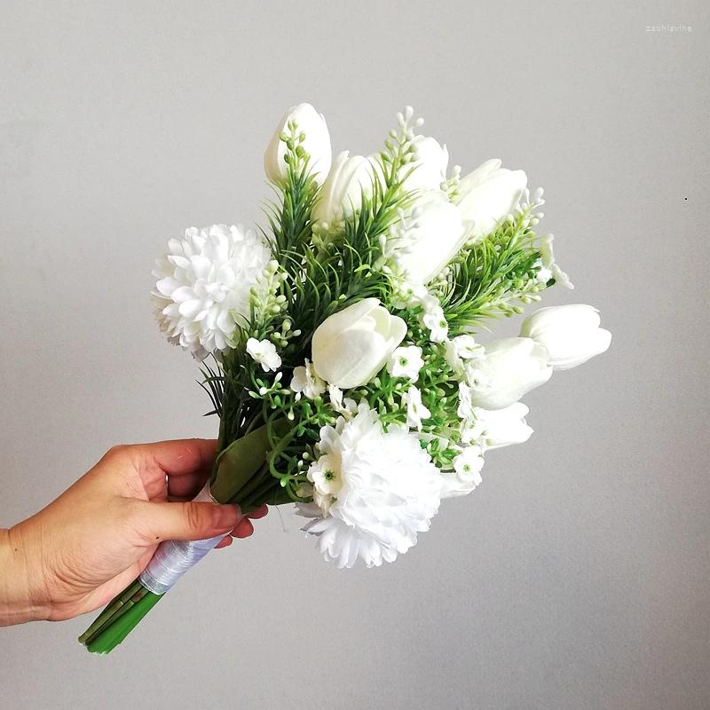 Wedding Flowers 2023 Przyjazd prawdziwy POS White Nature Tulip z Calla Lilies Druhna Hand Hold Buquet Ramo de Flores Para Novia