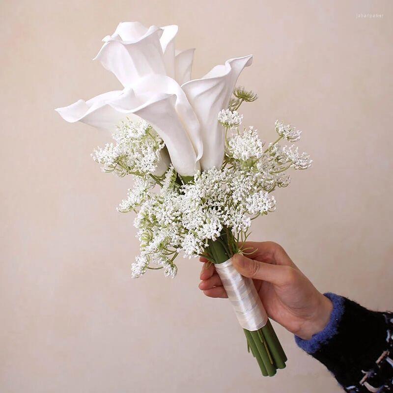 Düğün Çiçekleri 2023 Saf Beyaz Büyük Boyut Calla Uilies Yüksek Sınıf Tutma Çiçek Buketleri Gelin Buque de Noiva Para Casamento