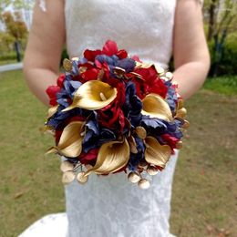 Flores de boda 2023 Real Po Navy/Borgoña Peony Flower Bouquet De Mariage Chic Fleur Bleu Golden Calla Lily Ramos Para Novias