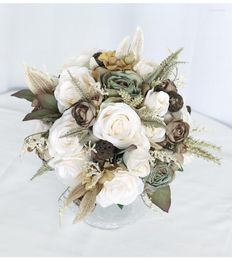 Wedding Flowers 2023 Vintage Ivory Wit en bruine Poney Bruid Holding Outdoor Simulation Bouquet Bridal Fiori