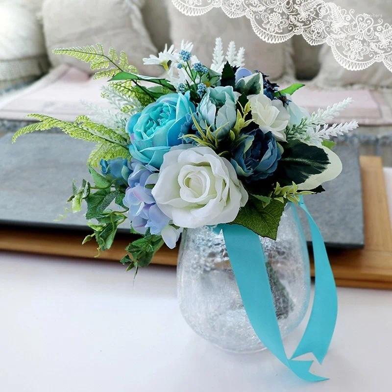 Fleurs De Mariage 2024 Bouquets De mariée bleus Bouquet De Mariage artificiel Rose Buque Noiva Para Casamento