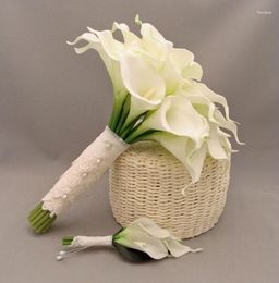 Fleurs de mariage 2024 Bouquet Calla Lily Ivoire artificiel fait à la main sur mesure plage pour demoiselle d'honneur Hochzeit