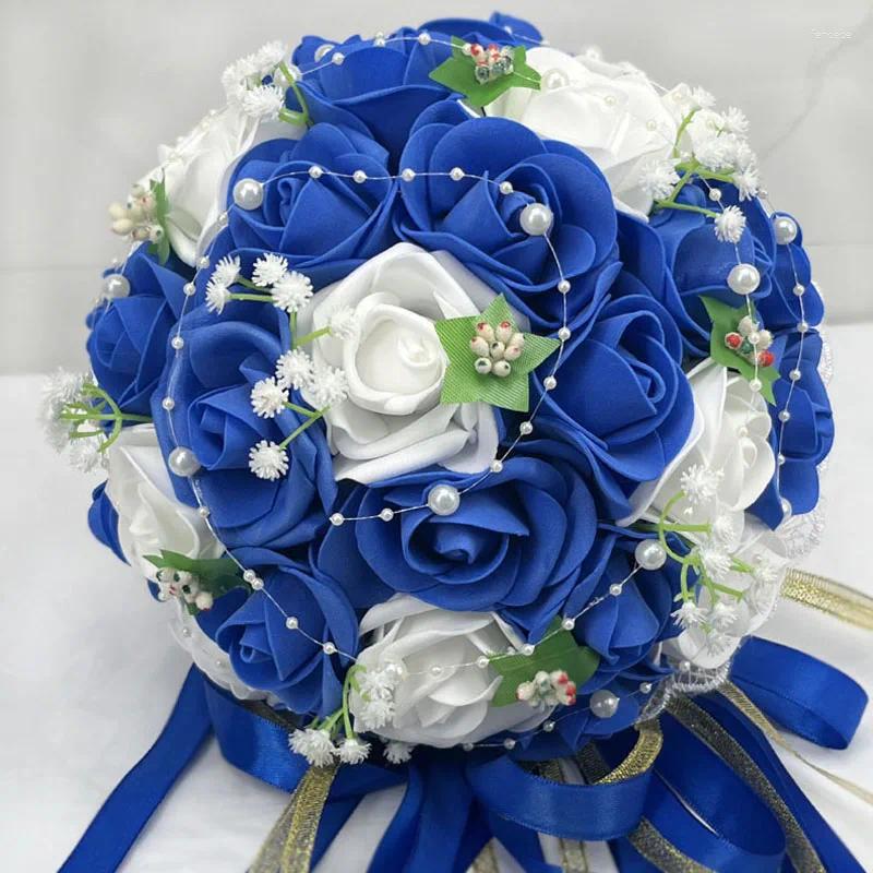 Wedding Flowers 2024 Bourgondische boeket roze/rood/wit/Royal Blue Bridal Bruidsmeisje kunstmatige bloem rozenbruid