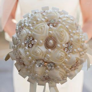 Fleurs De mariage 2024 magnifique Bouquet De perles De cristal perlé multicolore demoiselle d'honneur artificielle Bouquets De mariée faits à la main De Noiva