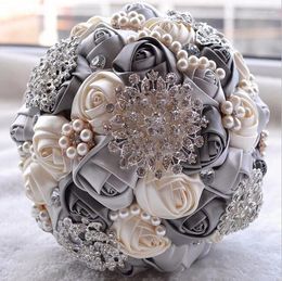 Fleurs De Mariage 2024 Bouquet De mariée blanc ivoire perles De Mariage demoiselle d'honneur Bouquets artificiels fleur cristal Buque Noiva