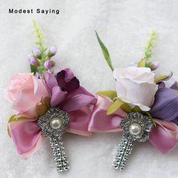 Fleurs de mariage 2pcs homme de luxe brillant cristal corsage pour marié costume boutonnières 2024 accessoires broche décorations