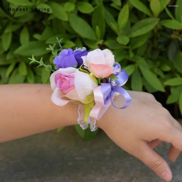 Fleurs de mariage 3 pièces, Rosette artificielle romantique, Corsage de poignet, Bracelet de demoiselle d'honneur, accessoires de fête de bal, 2023