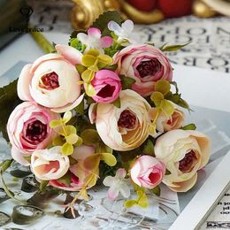 Fleurs de mariage 5 Branches Roses artificielles bouquet romantique bricolage Faux soie florale pour Table fête maison Vase décoration Faux