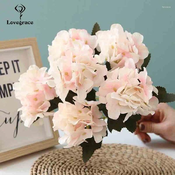 Fleurs de mariage 6 branches artificielles de soie artificielle blanche hydrtensia fleur flox flores pour décoration de maison faux décor de Noël