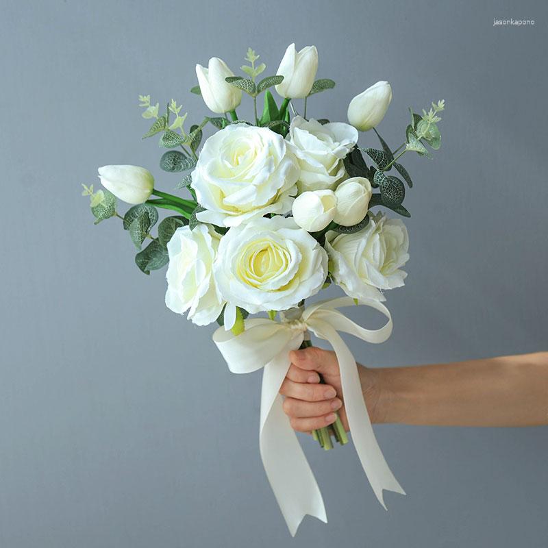 Wedding Flowers Angel Holding Artificial Flower Rose Home Decoration Outdoor Forest Bridal Marriage Hand Bouquet