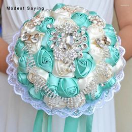 Fleurs de mariage Arrivée verte artificiel rose cristal bouquets 2024 décorations de mariée bleue romantique Ramo de Novia