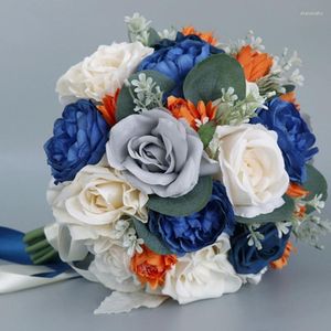 Flores de boda Azules Artificiales Naranja Ornamentos Adornos Handheld Crafts Suministros para el día Drop