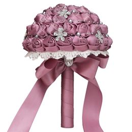 Wedding Flowers Artificial Bouquet Rose met kristalbroche bruidsmeisje houder