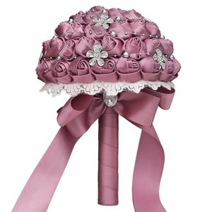 Bouquet de roses artificielles, fleurs de mariage, avec broche en cristal, support de demoiselle d'honneur