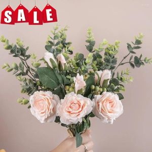 Wedding Flowers Artificial Fake Silk Roses Flower Bouquet for Home Bridal Shower Party El Festival Decorations