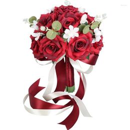 Bouquet romantique de roses artificielles, fleurs de mariage, Bouquets de mariée rouges pour demoiselle d'honneur, fête de confession de la saint-valentin