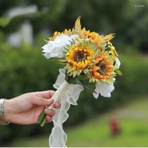Fleurs de mariage Bouquet de tournesol artificiel soie fausse fleur bricolage décoration Arrangement fête décor à la maison cadeau