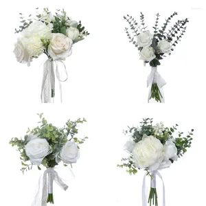 Fleurs de mariage artificielles Bouquet de fleurs blanches Simulation ornements fournitures pour la décoration de cérémonie de fiançailles