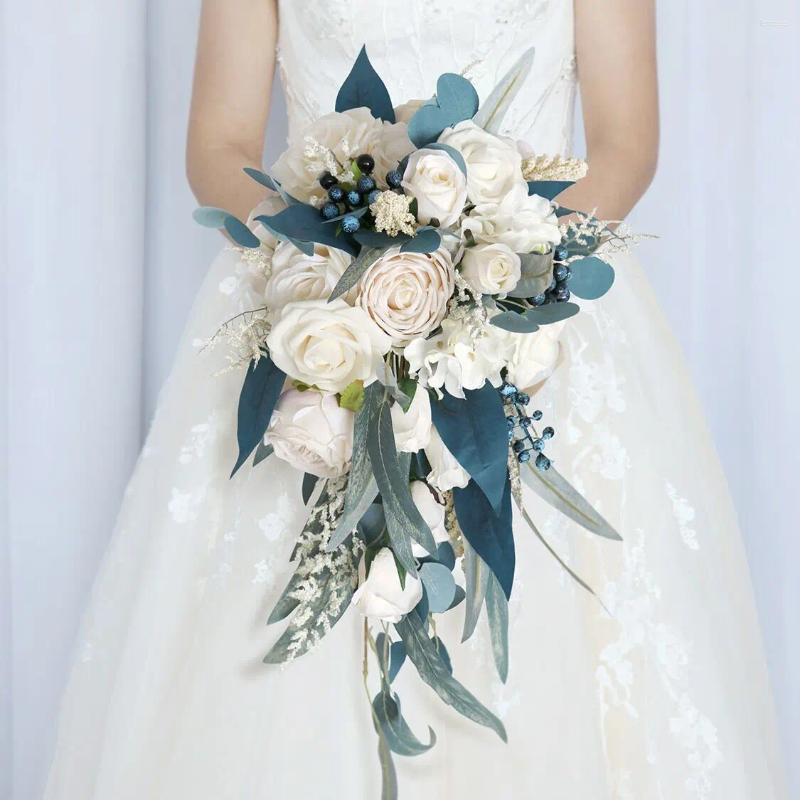 Düğün Çiçekleri Ayicuthia Avrupa Su Damla Stili Gelin Buket Yapay Beyaz Mor Çiçek Lavanta Şelaleleri Tutma