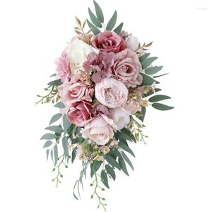 Fleurs de mariage pâte de haricots Rose Rose fleur artificielle Bouquets de mariée pour mariée lancer Bouquet rustique cérémonie anniversaire Dec