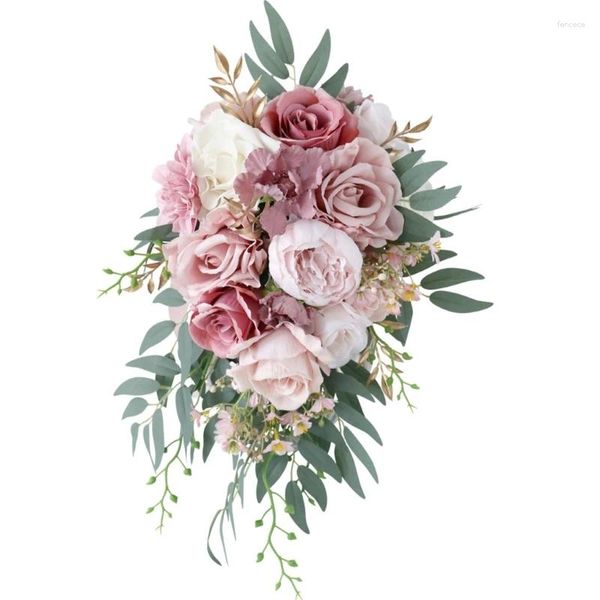 Fleurs de mariage pâte de haricots Rose Rose fleur artificielle Bouquets de mariée pour mariée lancer Bouquet rustique cérémonie anniversaire Dec