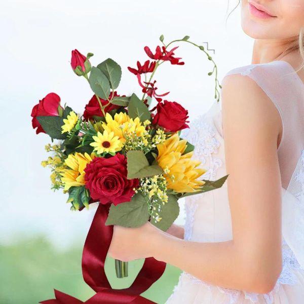 Bouquet de fleurs artificielles pour mariage, demoiselle d'honneur, tenant des tournesols, pour anniversaire, Festival, saint-valentin, fournitures de décoration