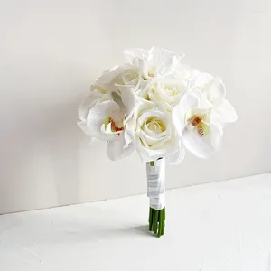 Fleurs de mariage Bouquet Bride Bridesmaids White Silk Orchid Roses Artificial Bridal Bouquets Accessoires de mariage décor