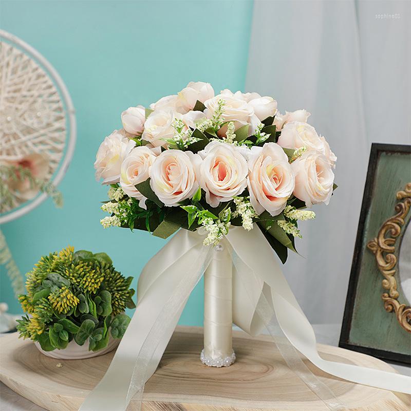 Ramo de flores de boda para novia, dama de honor, rosas de seda, accesorios de rosas artificiales para boda
