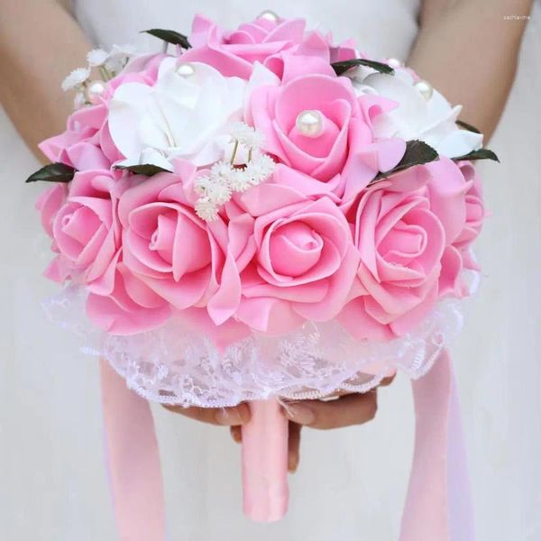 Fleurs de mariage Bouquet Mariage Bouquets Diamond Ribbon Bridal tenant la mariée artificielle